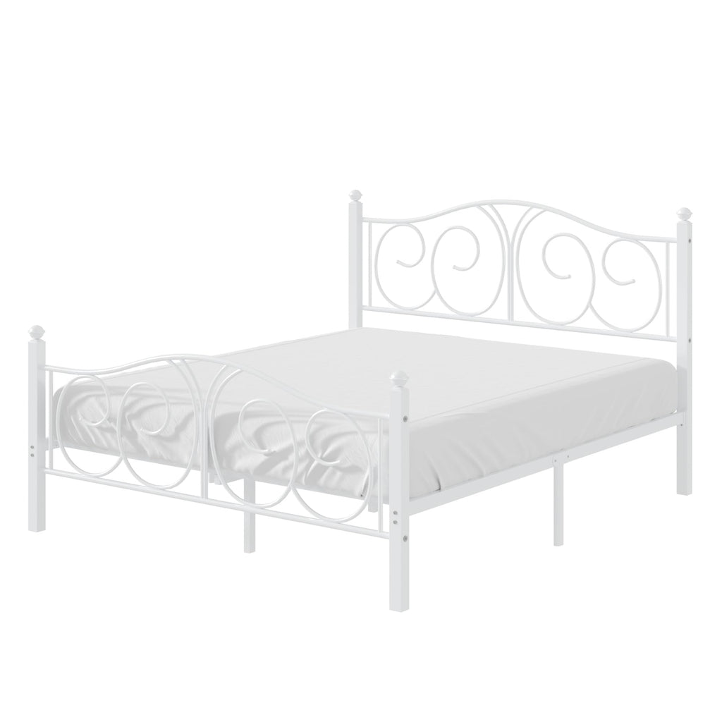 Full Size Pure White Metal Platform Bed Frame with Headboard and Footboard Z117986