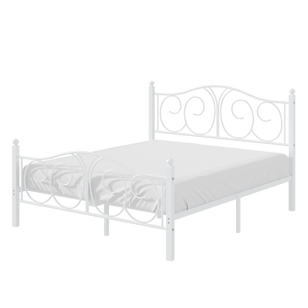 Full Size Pure White Metal Platform Bed Frame with Headboard and Footboard Z117986