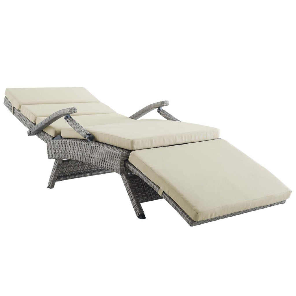 Light Gray Beige Wicker Rattan Chaise Lounge Z2771