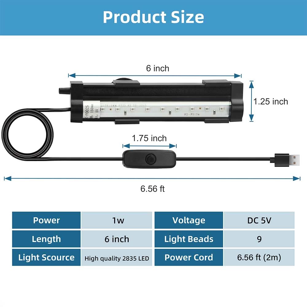 6 Inch IP68 Waterproof Color Changing Submersible Aquarium Light D917