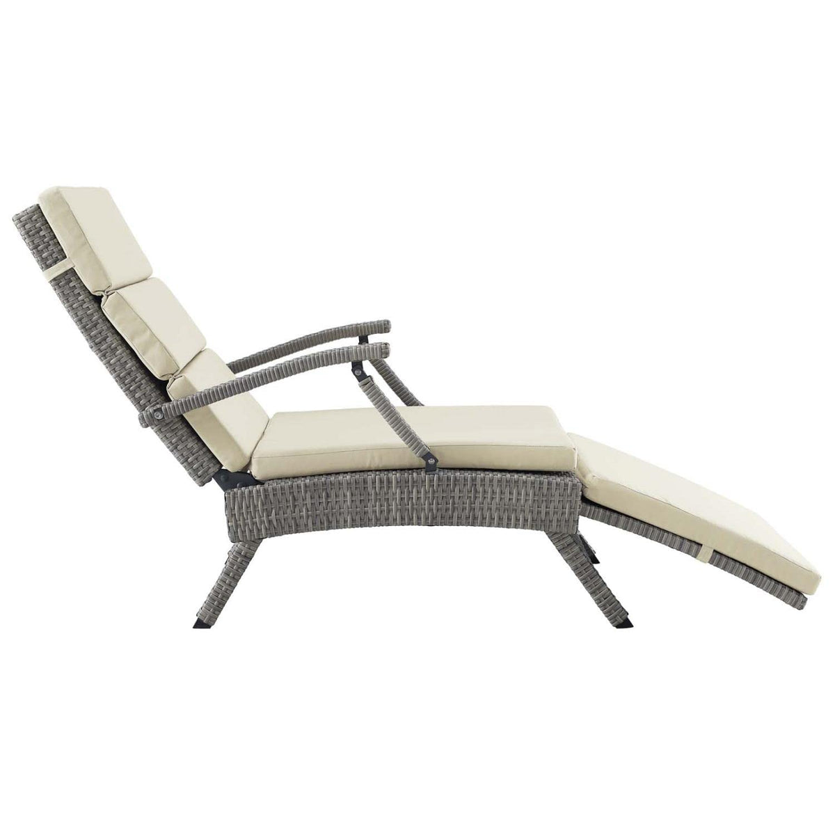 Light Gray Beige Wicker Rattan Chaise Lounge Z2771