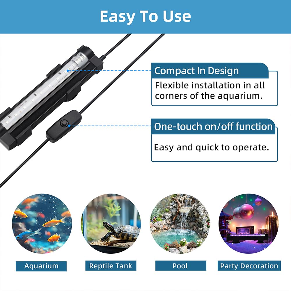 6 Inch IP68 Waterproof Color Changing Submersible Aquarium Light D917