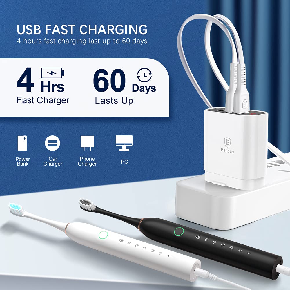 2 Pack Rechargeable Electric Toothbrushes with 8 Brush Heads L48848