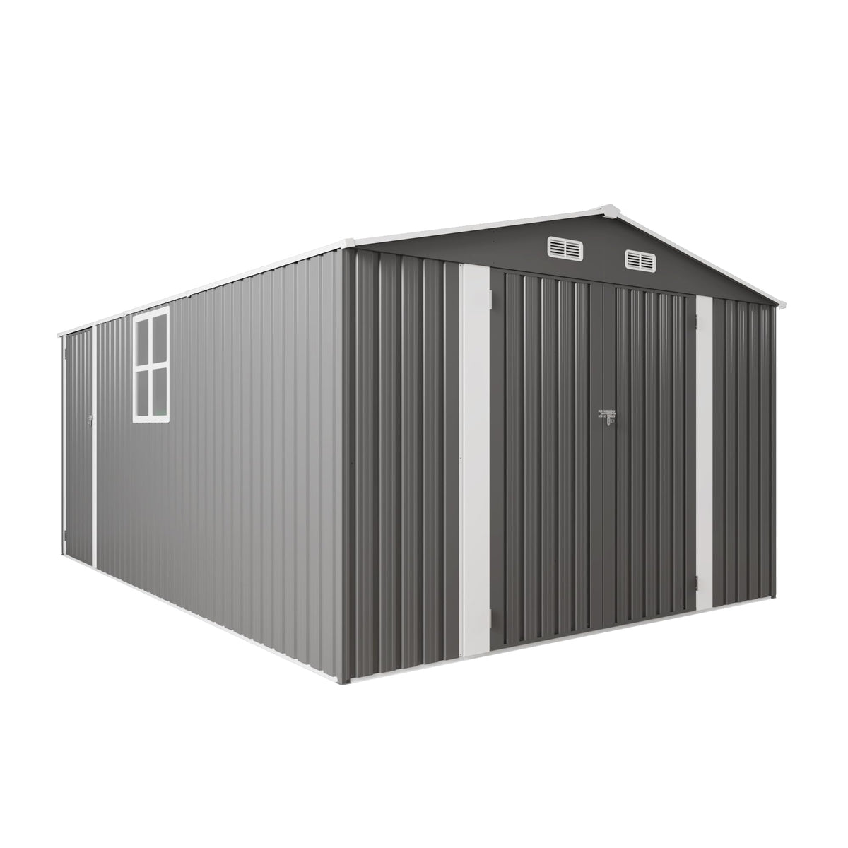 10x14x6.7FT Galvanized Steel Outdoor Storage Shed with Lockable Door & Window Q47797