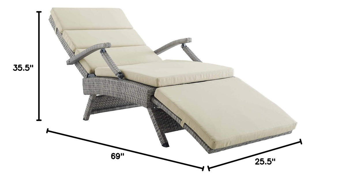 Light Gray Beige Wicker Rattan Chaise Lounge Z2771