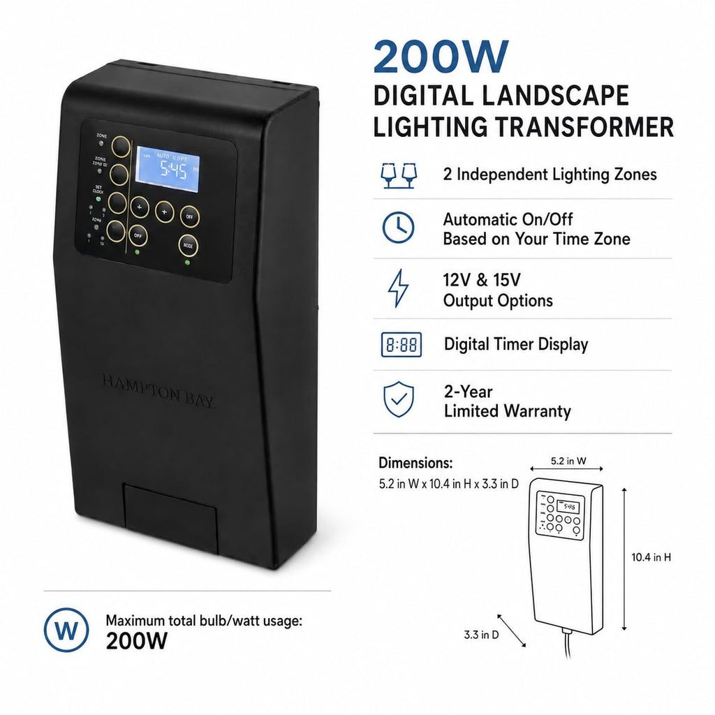200W Low Voltage Landscape Lighting Transformer Black G626322