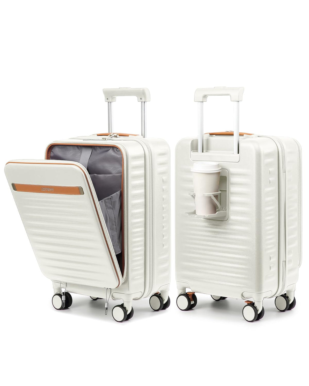 20 Inch Carry On Luggage with Front Pocket and Cup Holder, White O579473