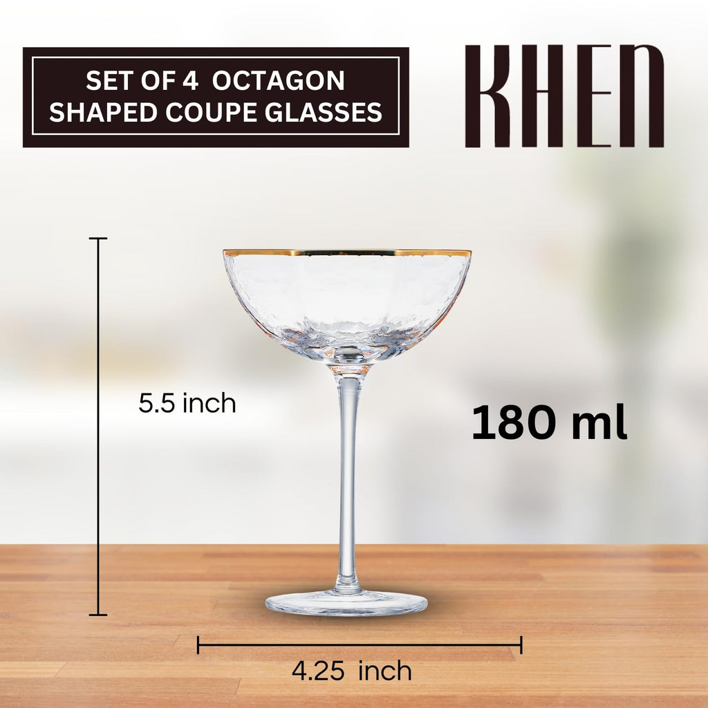 Champagne Coupe Glasses Set of 4 Gold Rim N2817