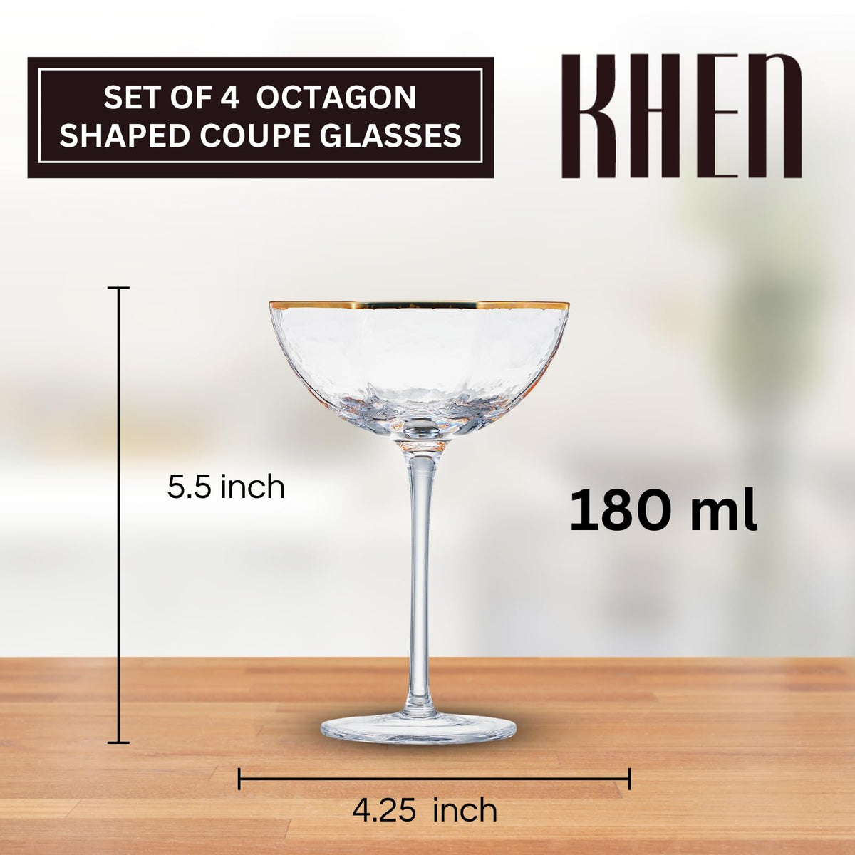 Champagne Coupe Glasses Set of 4 Gold Rim N2817