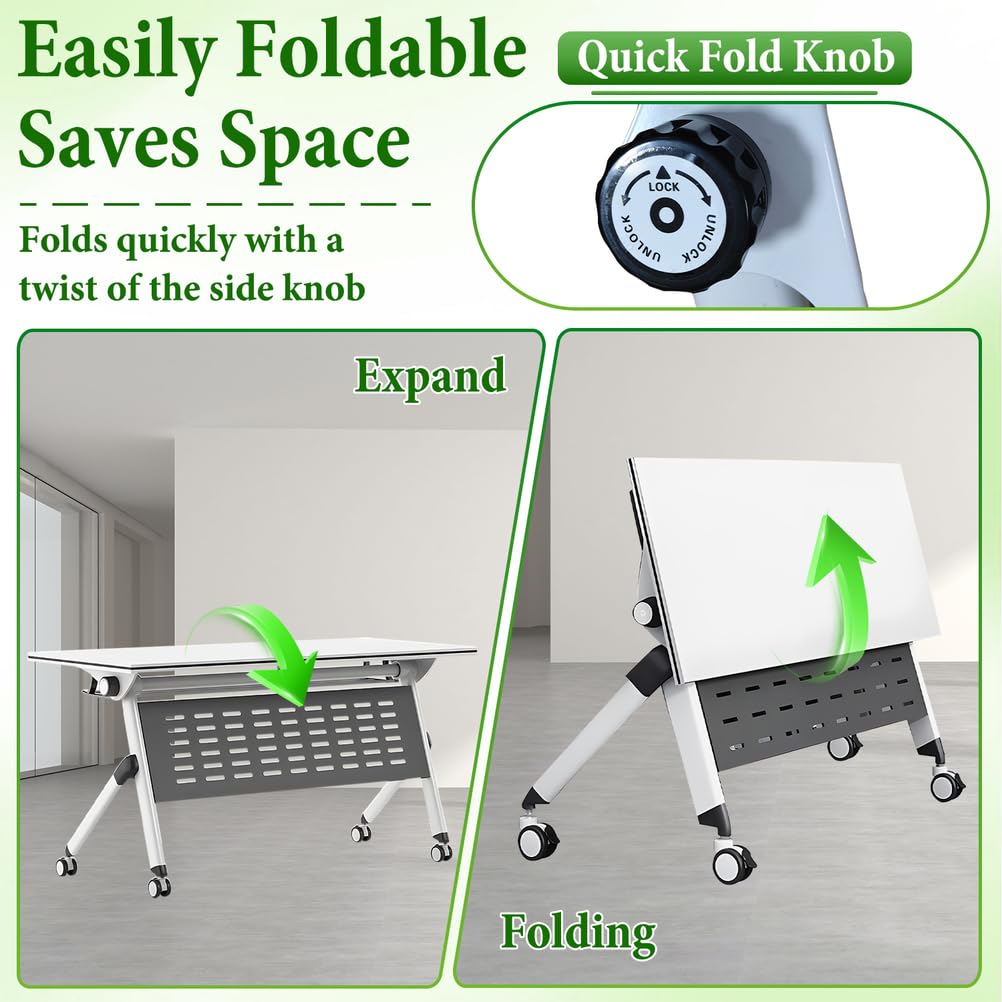 Folding Conference Table with Locking Wheels, 8 Pack, 63x24x30 Inch I22461