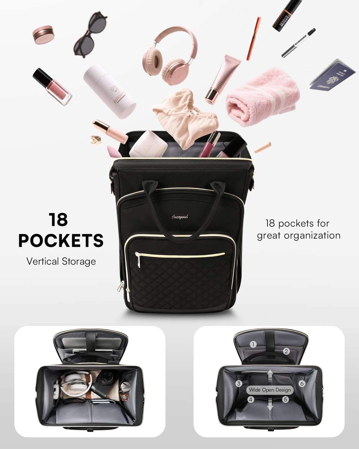 Black Rolling Backpack with Wheels T628