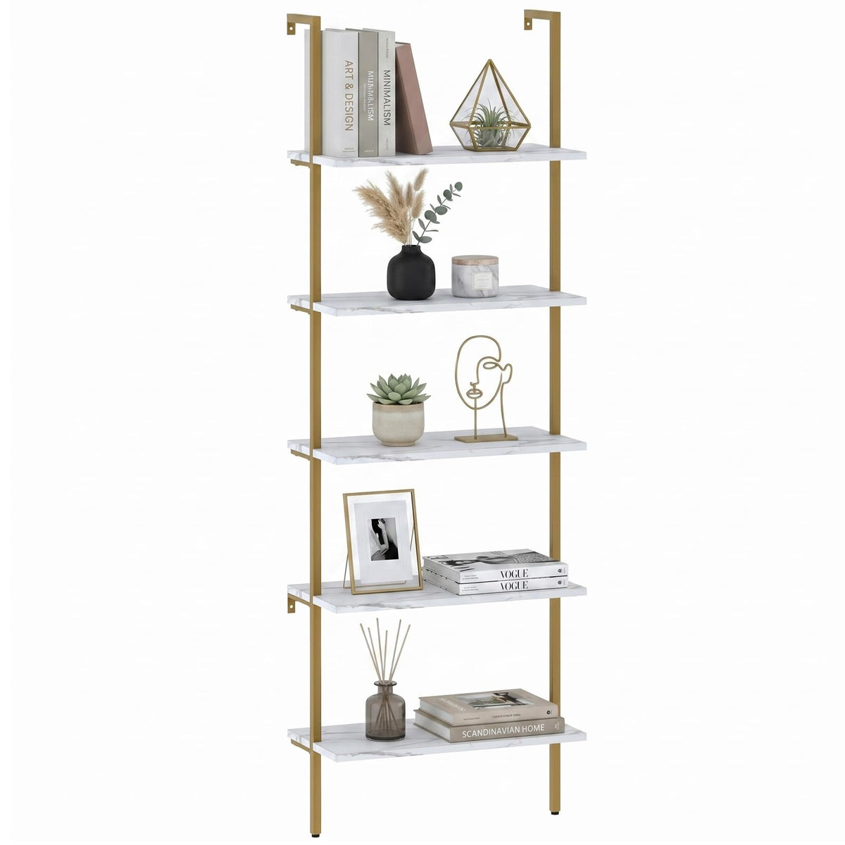 White 5-Tier Ladder Bookshelf O989971