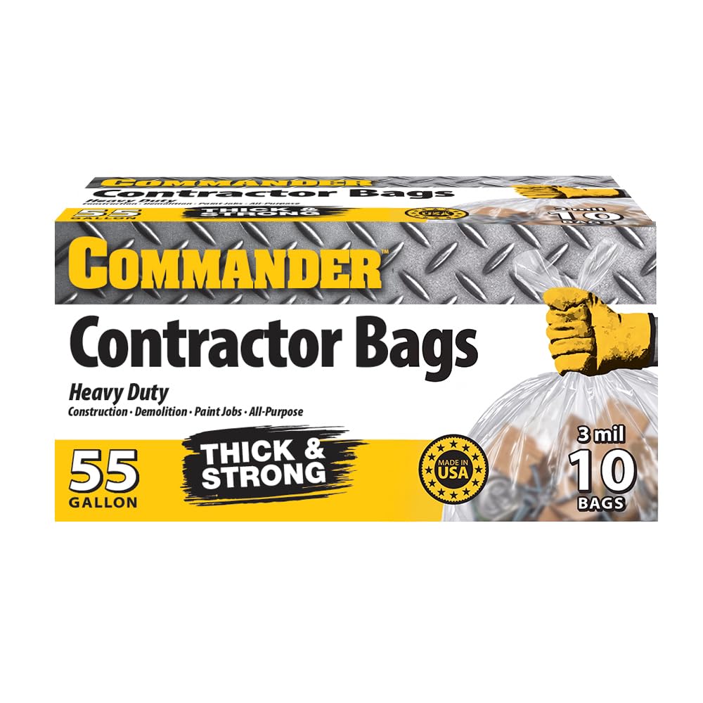 55 Gallon 3 MIL Clear Heavy Duty Contractor Bags with Flap Ties, Pack of 10 L356827