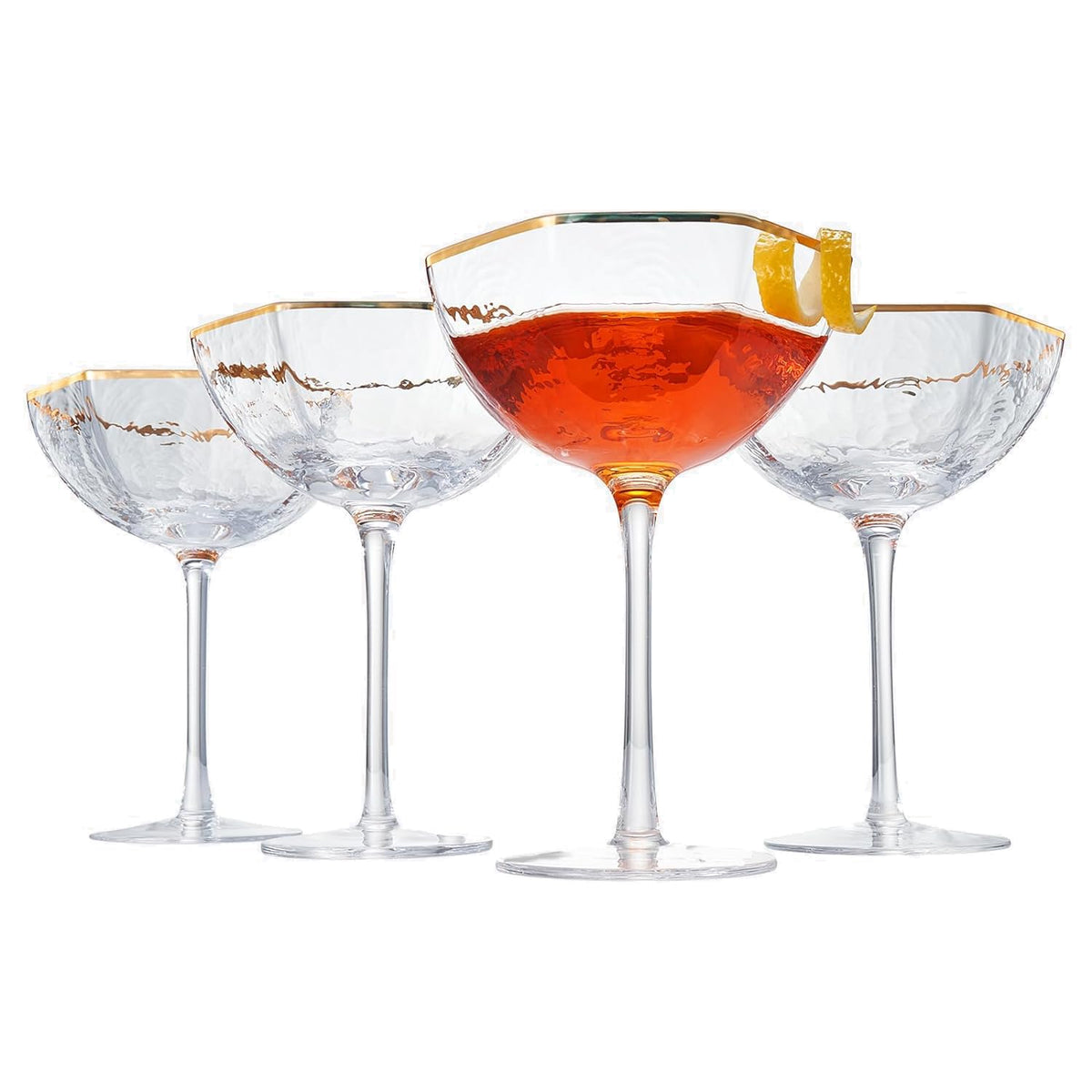 Champagne Coupe Glasses Set of 4 Gold Rim N2817