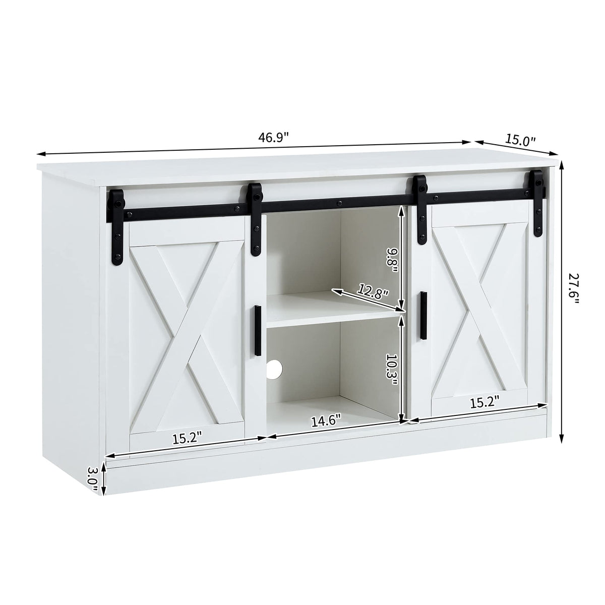 White Farmhouse TV Stand with Sliding Barn Door and Storage Cabinets W47241