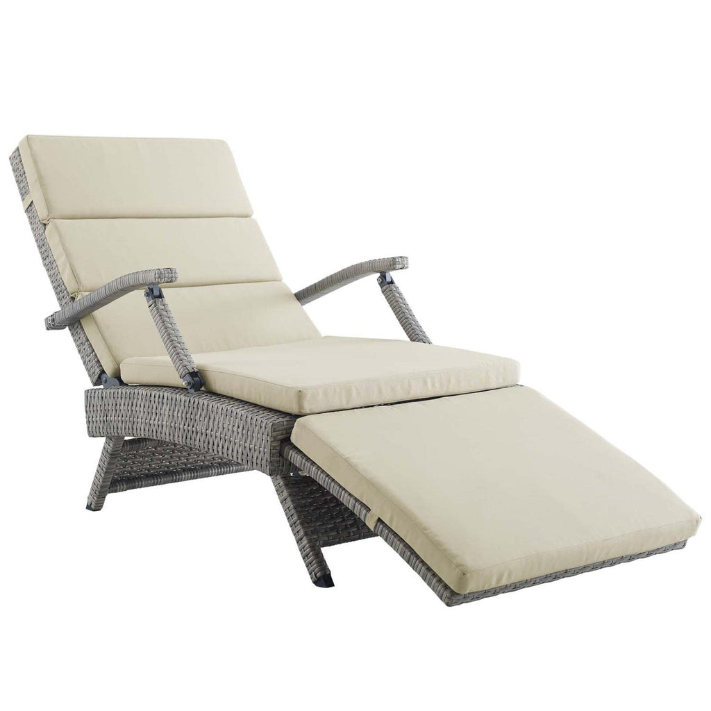 Light Gray Beige Wicker Rattan Chaise Lounge Z2771