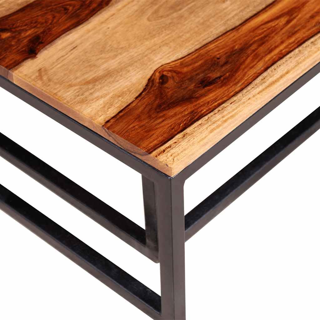 Solid Sheesham Wood Nesting Coffee Table Set with Black Iron Legs V13508