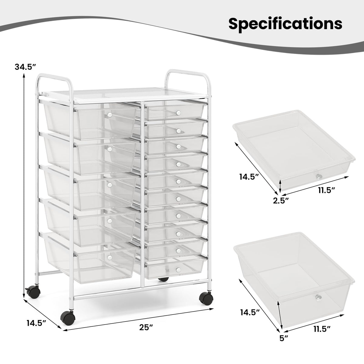15 Drawer Rolling Storage Cart with Metal Frame M66369