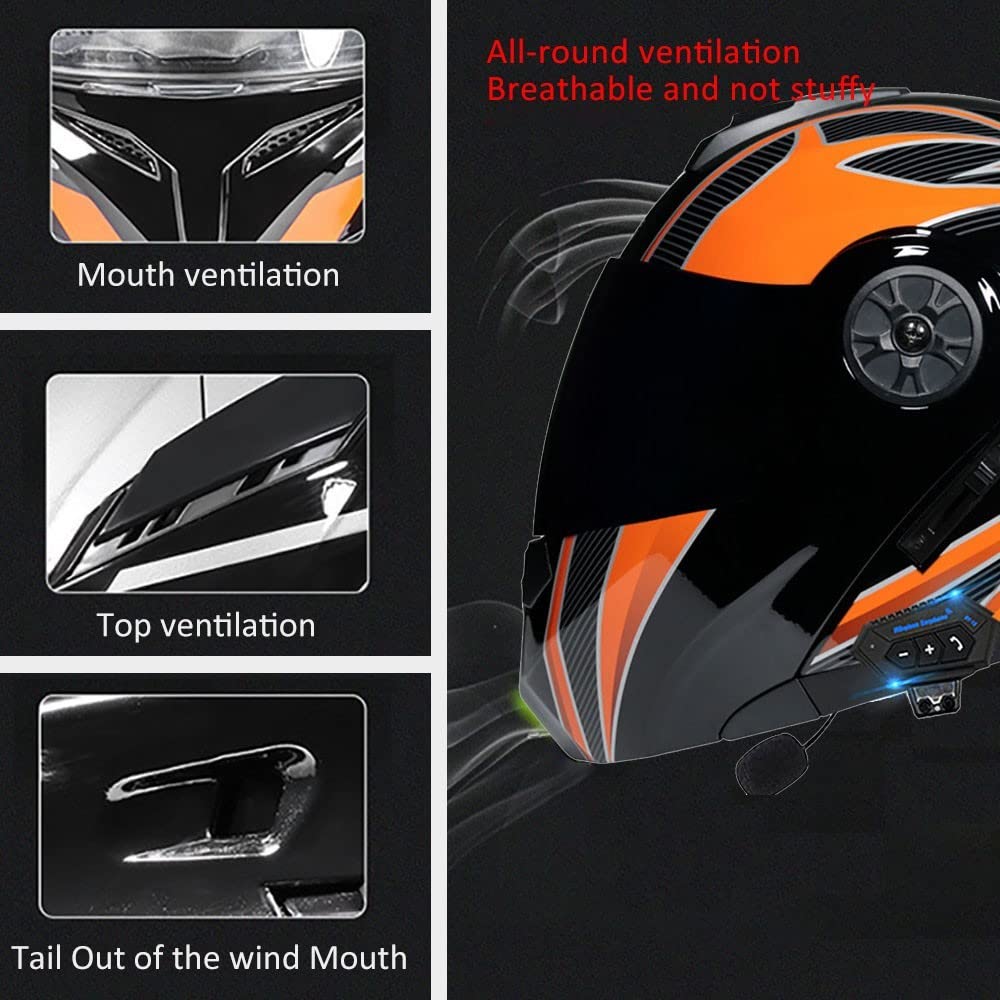 Bluetooth Modular Motorcycle Helmet DOT/ECE Approved Full Face Flip up Anti-Fog Double Visor Built-in Dual Speaker with Microphone E22180