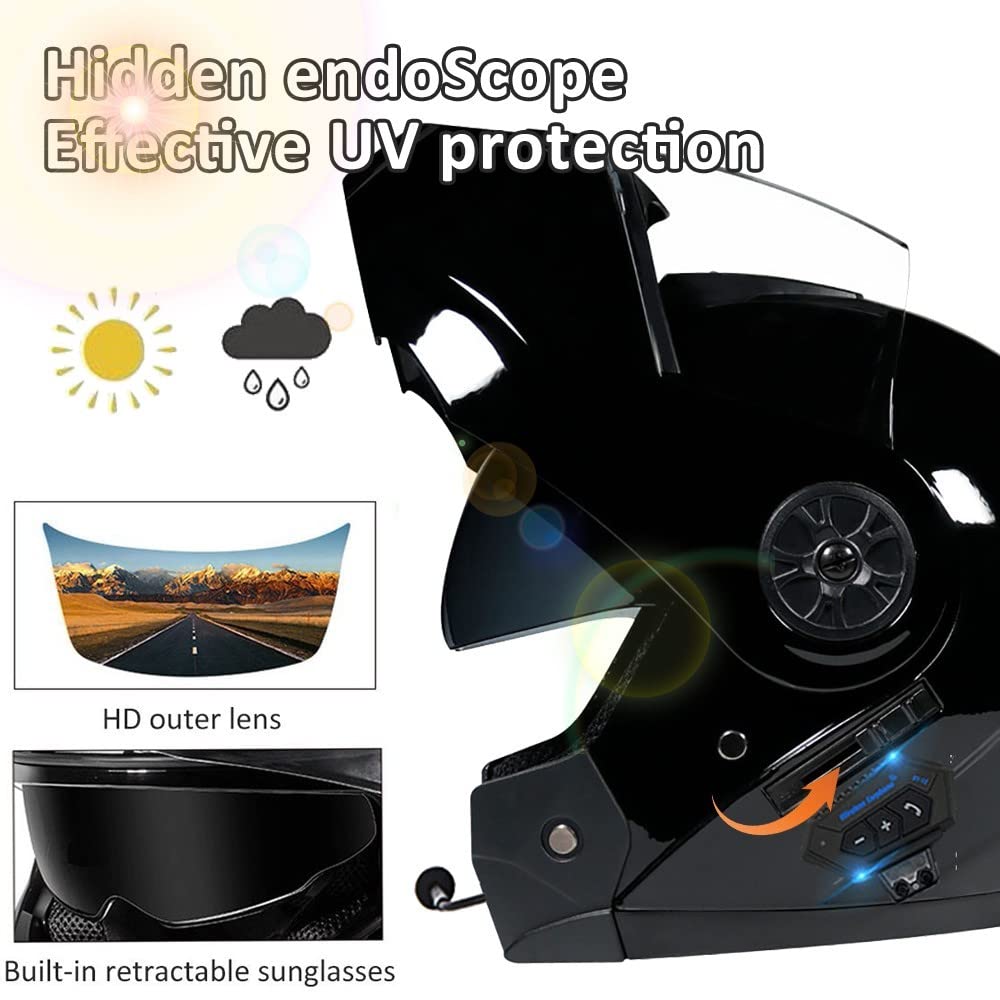 Bluetooth Modular Motorcycle Helmet DOT/ECE Approved Full Face Flip up Anti-Fog Double Visor Built-in Dual Speaker with Microphone E22180