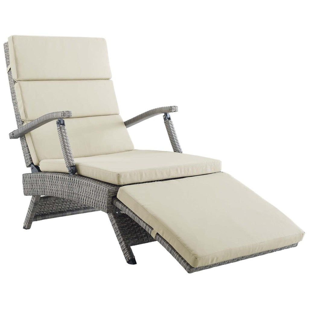 Light Gray Beige Wicker Rattan Chaise Lounge Z2771