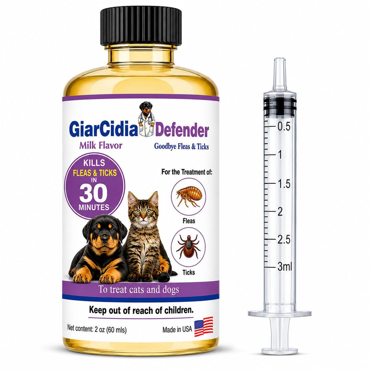 Flea & Tick Support for Cats & Dogs Oral Suspension Milk Flavor 60ml T84282