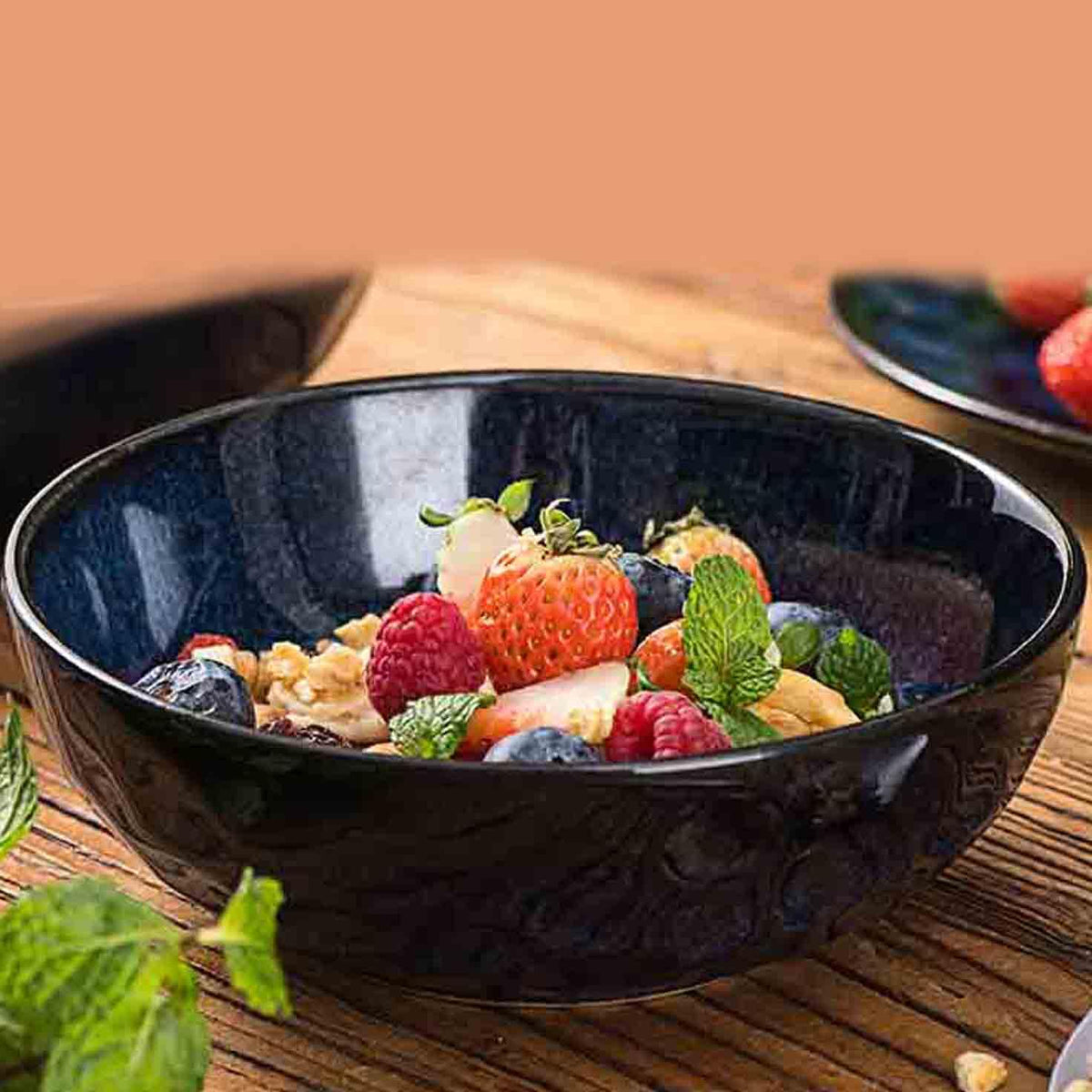 Ceramic Salad Bowls Set, 32 Ounce, Set of 4, Blue X749859