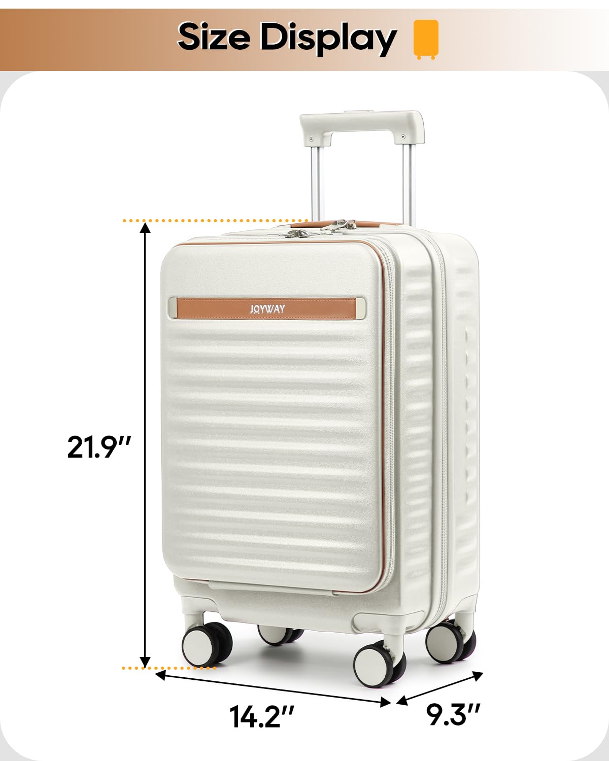 20 Inch Carry On Luggage with Front Pocket and Cup Holder, White O579473