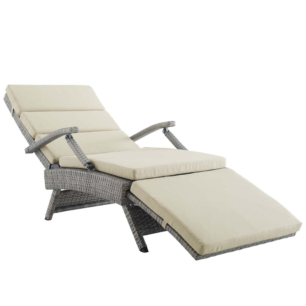 Light Gray Beige Wicker Rattan Chaise Lounge Z2771