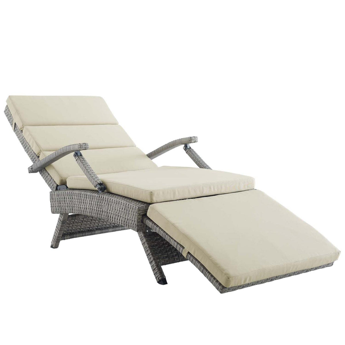 Light Gray Beige Wicker Rattan Chaise Lounge Z2771