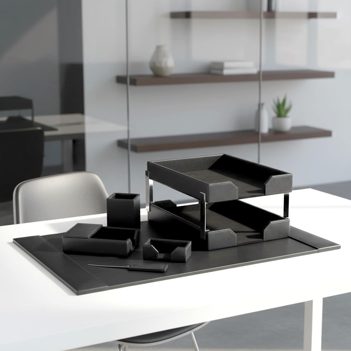 Black 8 Piece Bonded Leather Desk Set L911