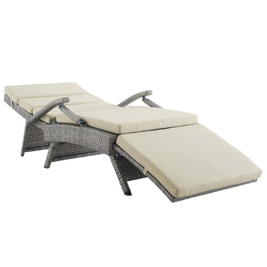 Light Gray Beige Wicker Rattan Chaise Lounge Z2771