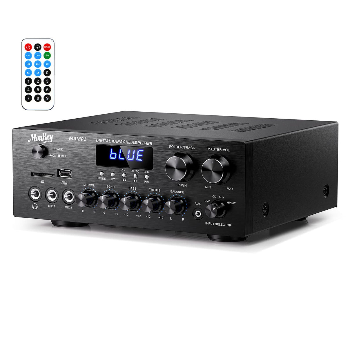 Bluetooth Stereo Receiver Amplifier with USB SD AUX RCA MIC, 400W Peak B80155