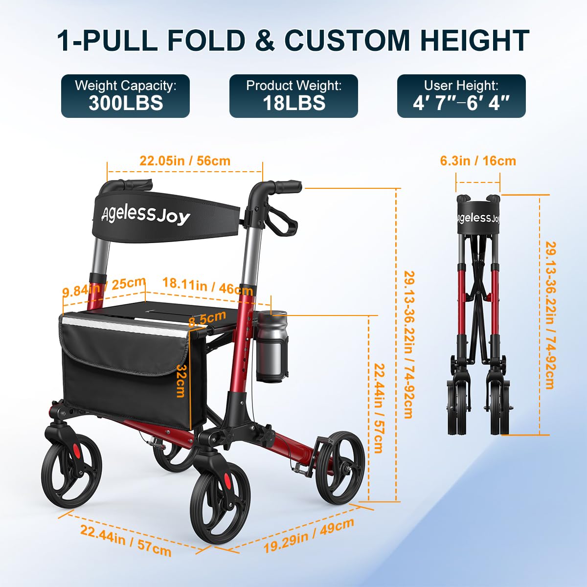 Foldable Rollator Walker with Seat F678159