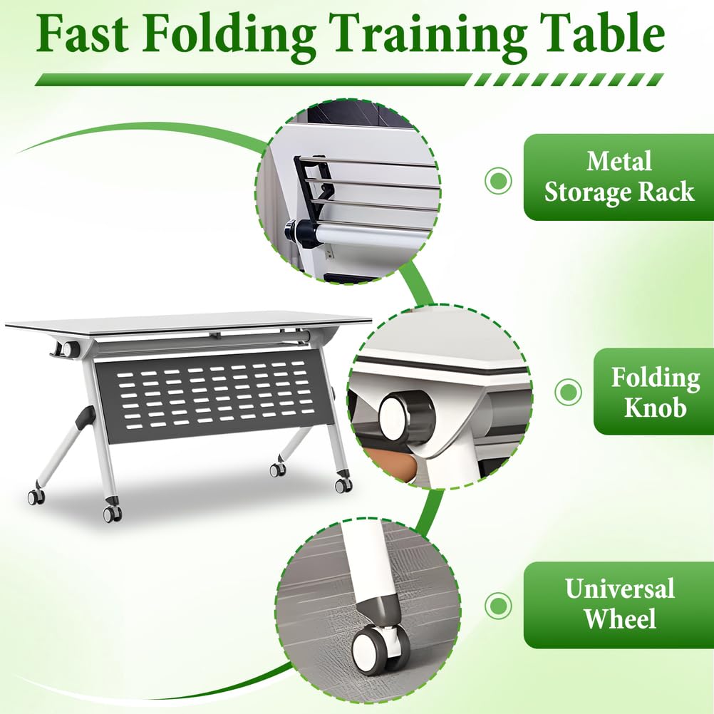 Folding Conference Table with Locking Wheels, 8 Pack, 63x24x30 Inch I22461