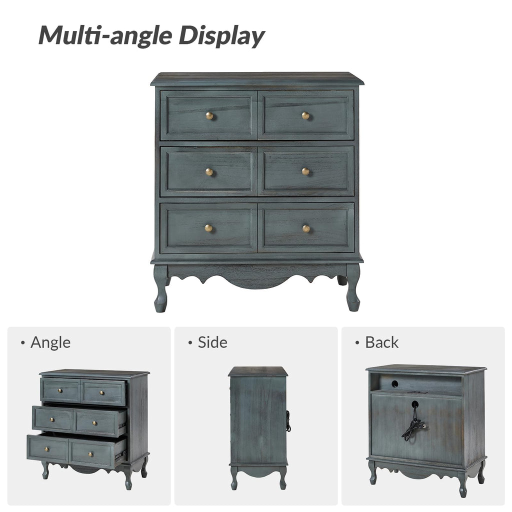 Blue 3-Drawer Nightstand with Charging Station L514346