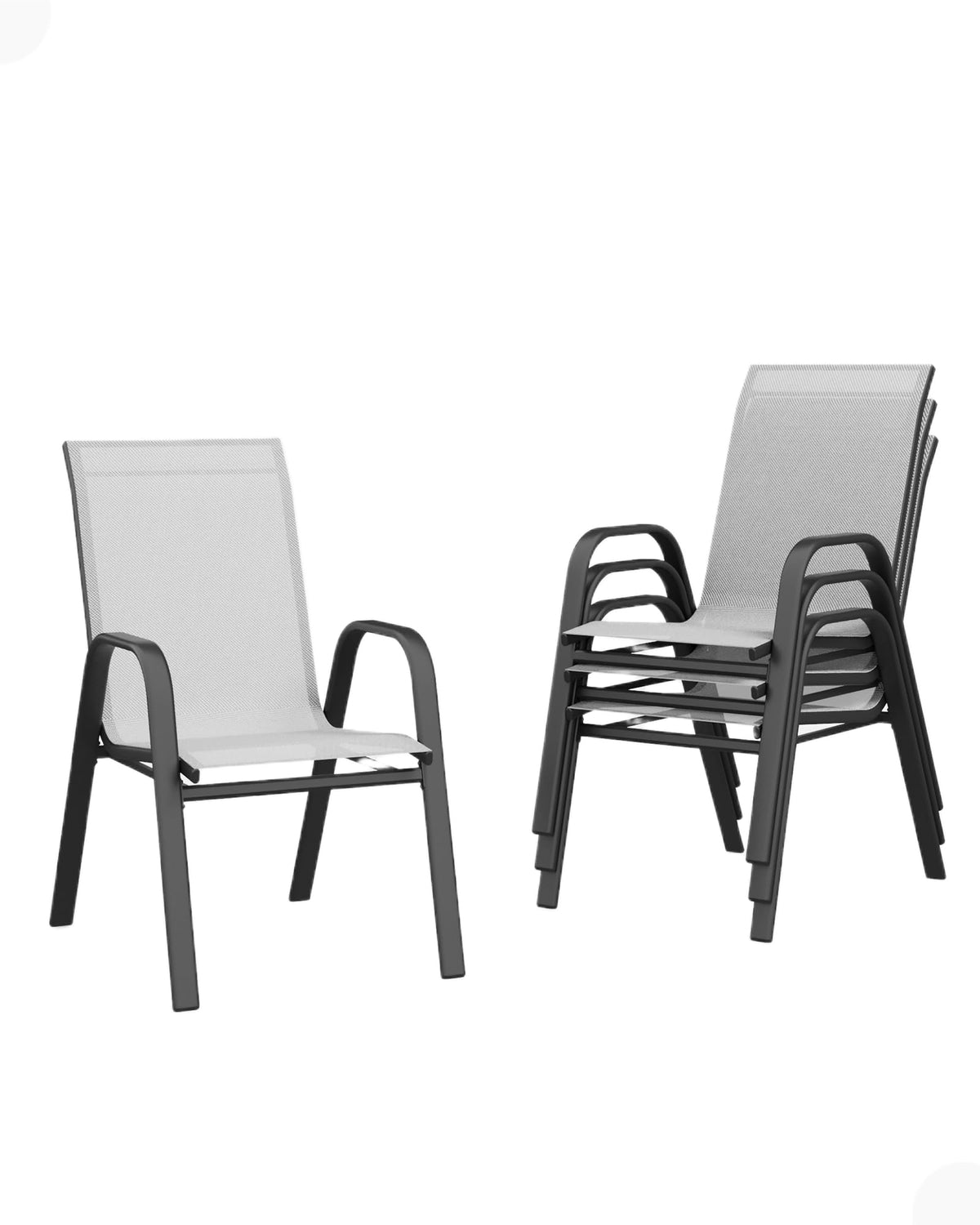 Stackable Outdoor Dining Chairs Set of 4 Textilene Fabric Metal Frame Grey B4460