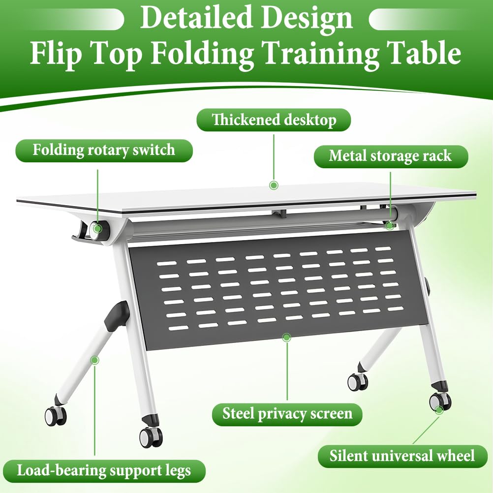 Folding Conference Table with Locking Wheels, 8 Pack, 63x24x30 Inch I22461