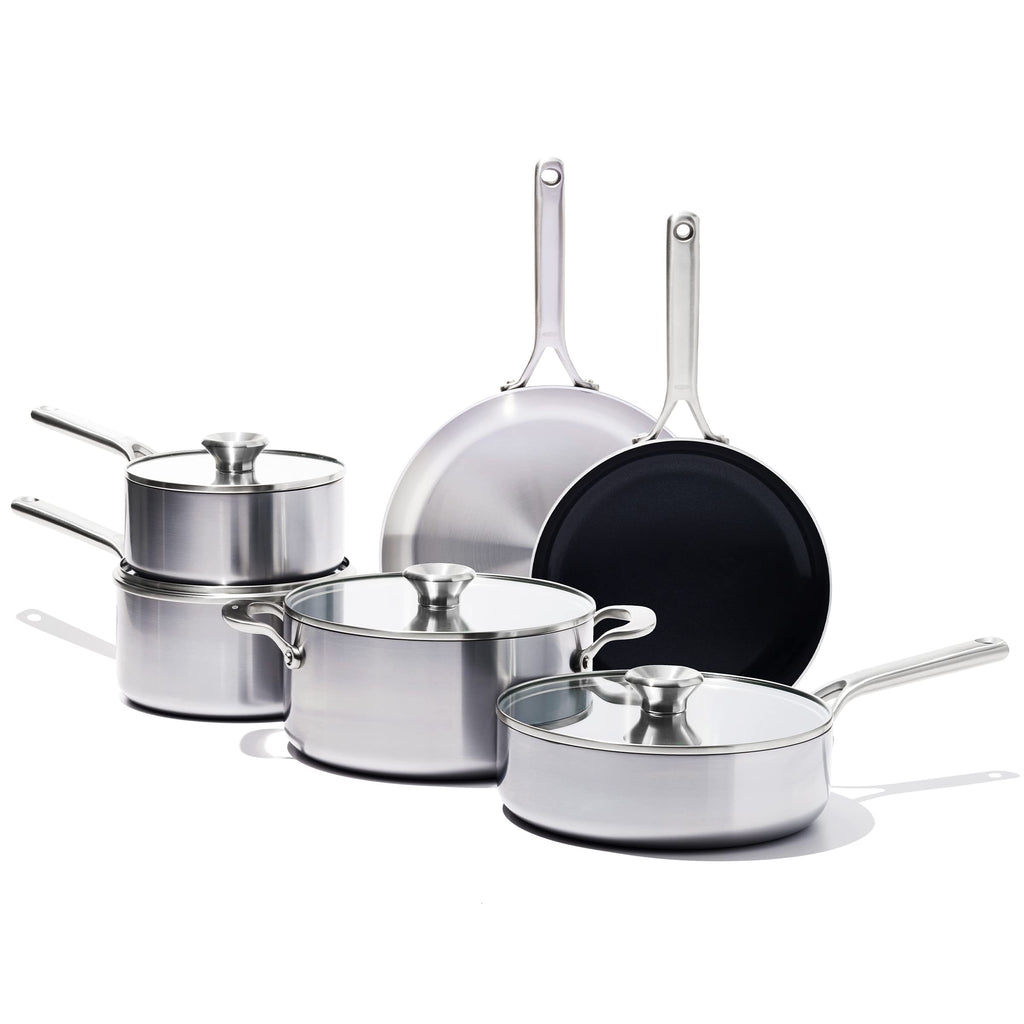 10 Piece Stainless Steel Cookware Set with Ceramic Nonstick Frying Pan Y68634