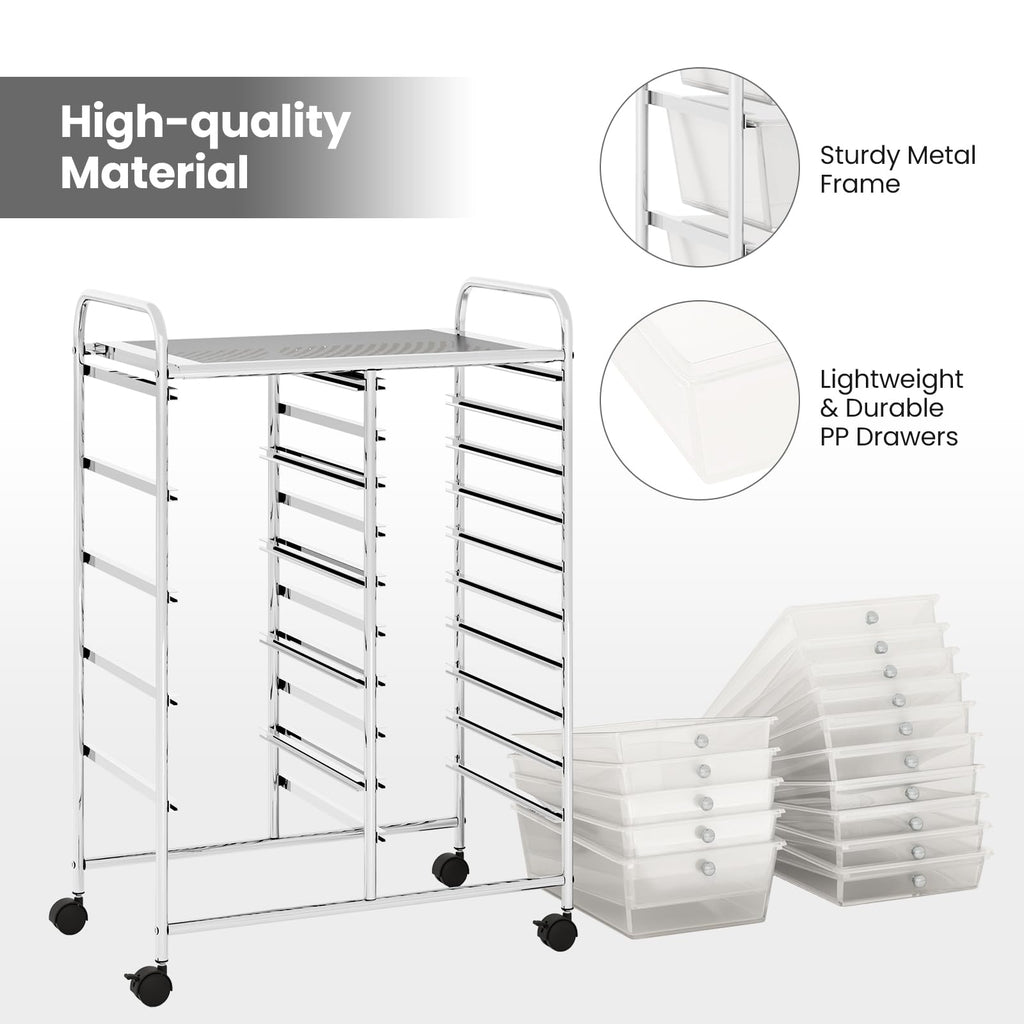 15 Drawer Rolling Storage Cart with Metal Frame M66369