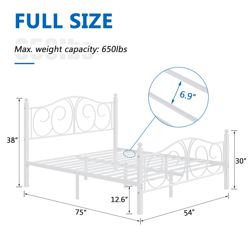Full Size Pure White Metal Platform Bed Frame with Headboard and Footboard Z117986