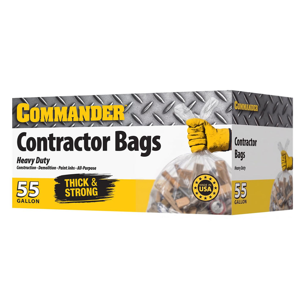 55 Gallon 3 MIL Clear Heavy Duty Contractor Bags with Flap Ties, Pack of 10 L356827