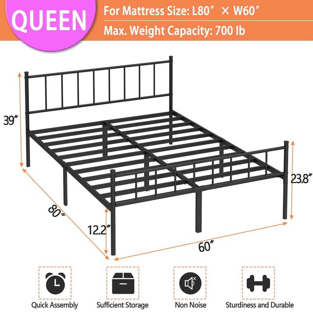 Queen Metal Bed Frame with Steel Slat Support N370500