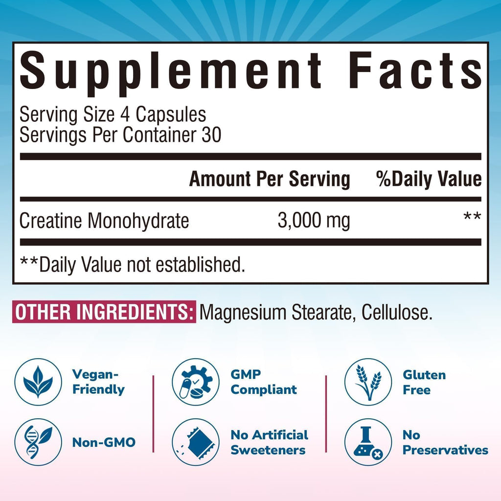 Micronized Creatine Monohydrate 3000 mg 120 Capsules T408