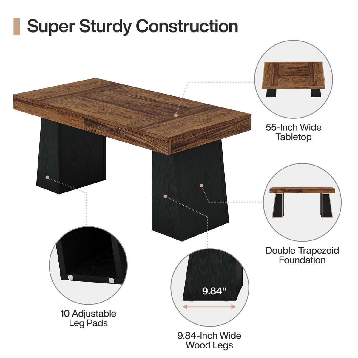 55" Wooden Office Desk with Double Pedestal E409