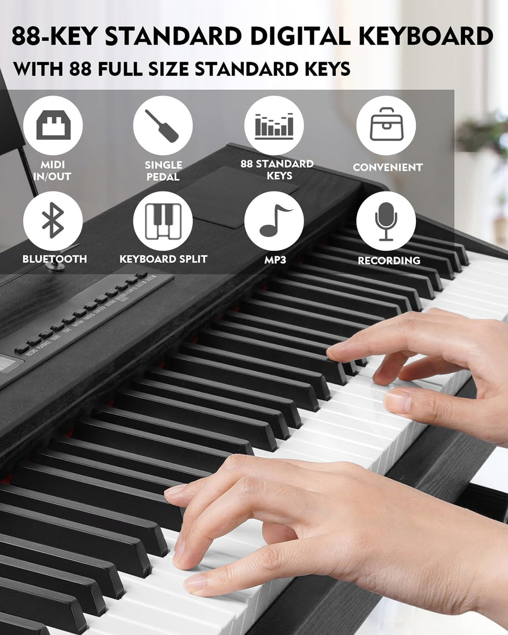 88 Key Fully Weighted Hammer Action Digital Piano with Stand U6192