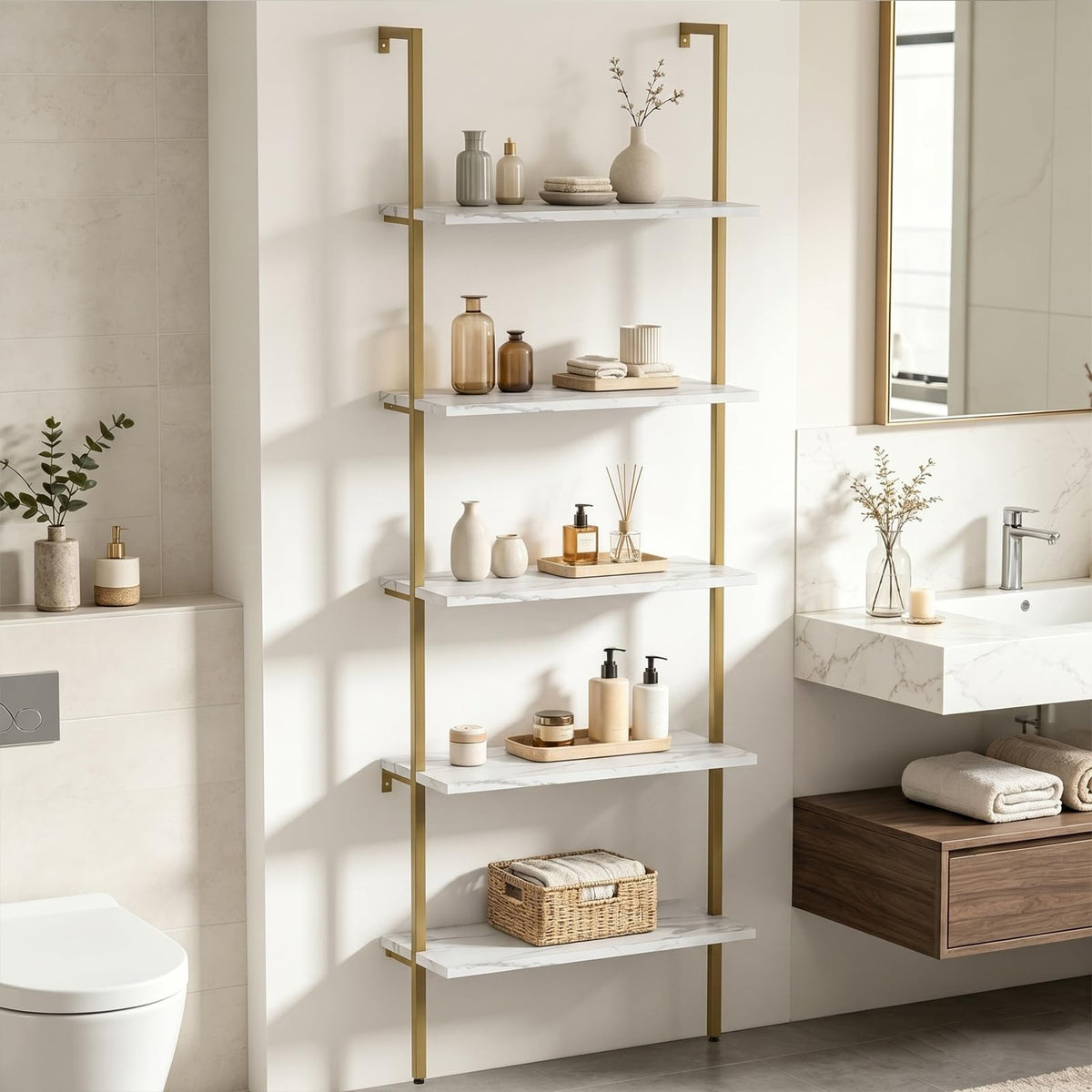 White 5-Tier Ladder Bookshelf O989971