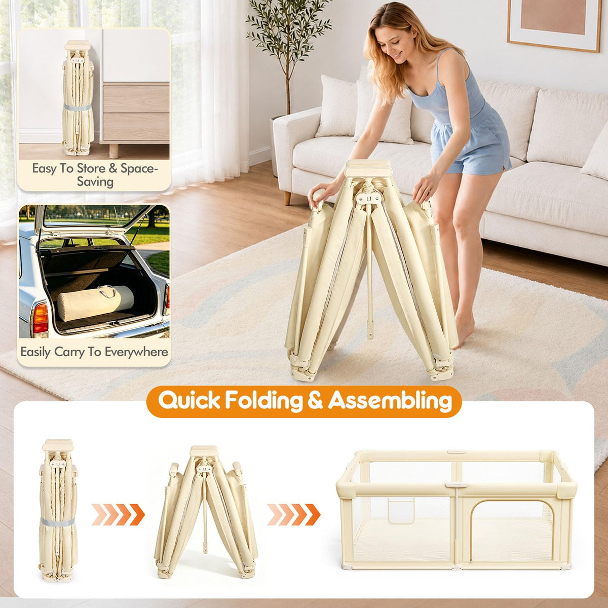 Foldable Baby Playpen with Mat J49188