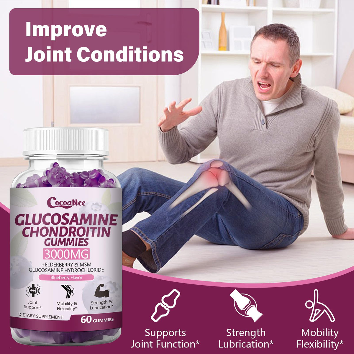 3000MG Glucosamine Chondroitin Gummies with MSM & Elderberry 180Cts P4689