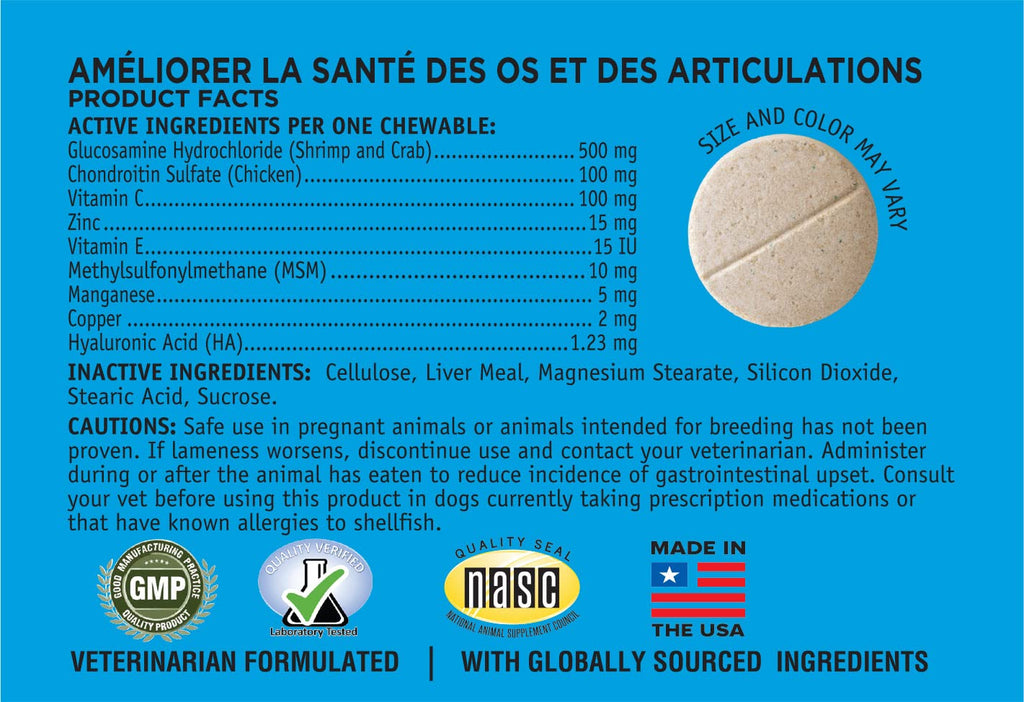 Chewable Tablet Dog Supplement with Glucosamine, MSM, and Hyaluronic Acid, 60-Count W784